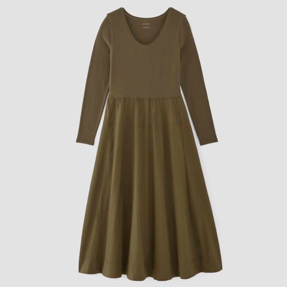 The Everlane Long-Sleeve Riviera Dress, Olive Green
